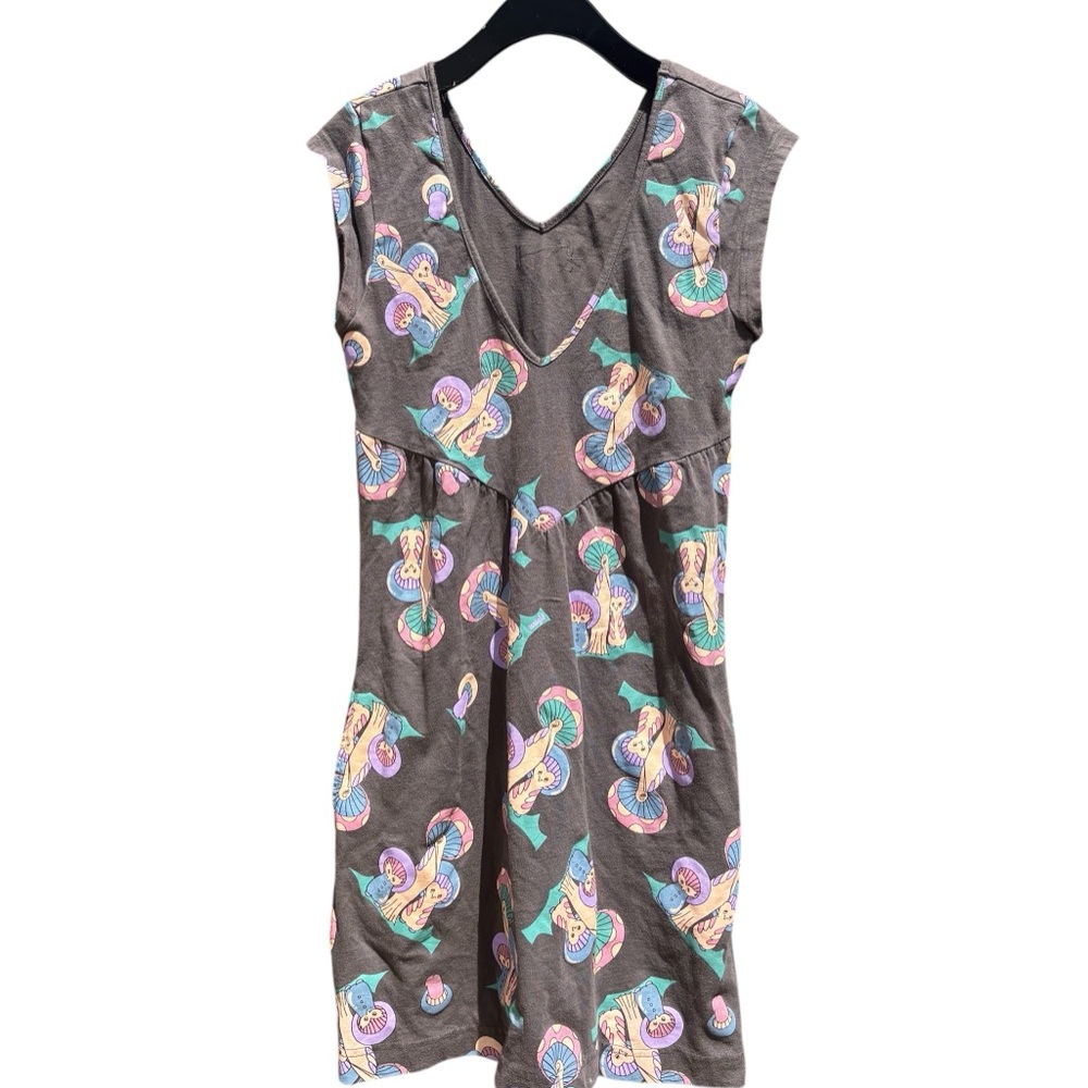 Mushroom Forest Print Women's Knit Dress with Plunging Neckline
